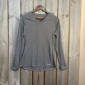 Simms Fishing Women's M Gray Performance V Neck Long Sleeve  Hi/Low  Thumb Holes